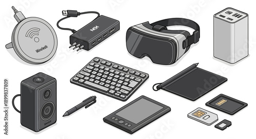 Collection of modern electronic gadgets and accessories