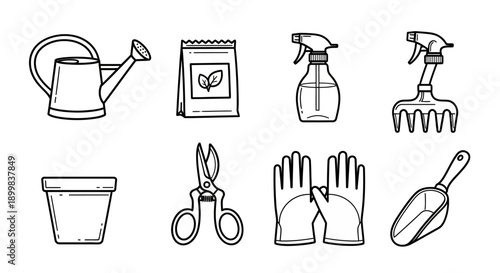 Set of cartoon gardening tools, vector illustration