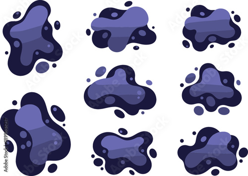 Abstract purple liquid amoeba shapes and fluid blobs setAbstract purple liquid amoeba shapes and fluid blobs set