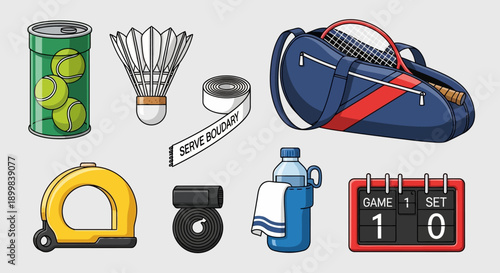 Sports equipment for tennis and badminton, illustration