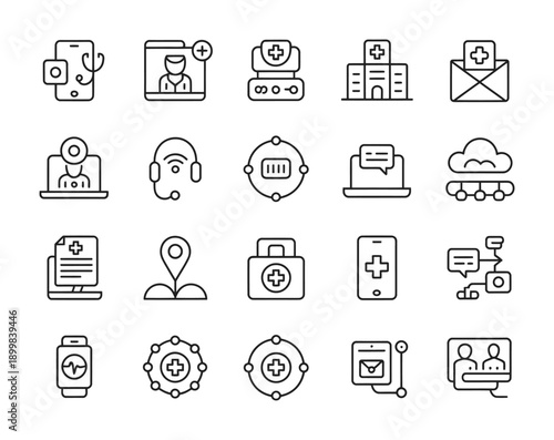 Collection of medical and healthcare vector icons for various applications.