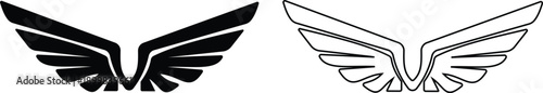 Angel wings icon set in flat and line style, bird wing symbol collection and group, black monochrome vector illustration isolated on transparent background for logo design