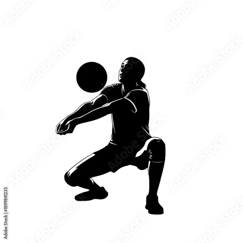 Silhouette of volleyball player bumping ball in action.