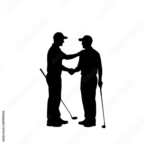 Silhouette of Golfers Shaking Hands After a Round of Golf.