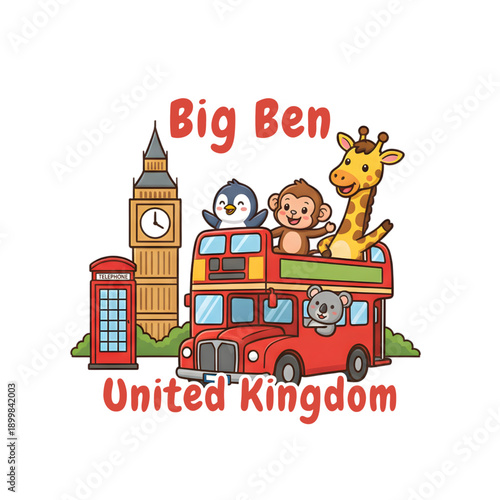 A cartoon vector illustration of The big ben of United Kingdom.  Vintage  colorful cartoon transportation icons for travel and shipping business design