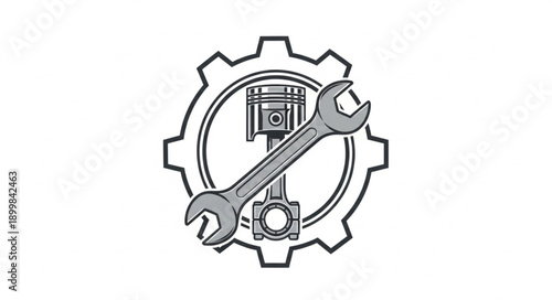 Mechanical Engineering Symbol with Wrench and Piston.
