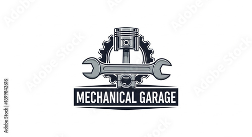 Mechanical Garage Logo with Wrench and Piston.