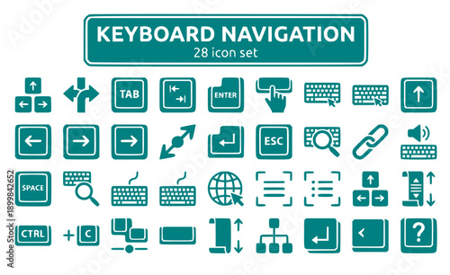Keyboard Navigation Shortcuts Tab Access Focus Indicator Controls Keys Accessibility Keyboard-Only Arrow Enter Escape Spacebar Tabbing Vector Icon Set - Keyboard Access