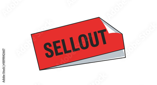 Red sticker with "SELLOUT" text, curled corner, on isolated white background.