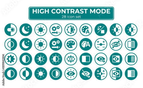 High Contrast Mode Dark Light Toggle Settings Theme Adjustment Accessibility Visual Color Display Screen Visibility Legibility Readability Vector Icon Set - Contrast Display