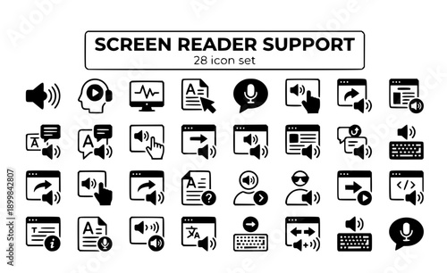 Screen Reader Support Text-to-Speech Audio Accessibility Compatible Assistive Voice Output Accessible Content NVDA JAWS VoiceOver Narrator Blind Vector Icon Set - Screen Reader