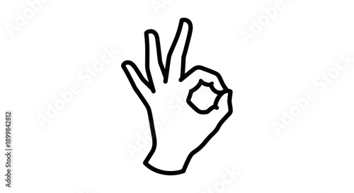 Minimalist Hand Gesture OK Sign, Expressing Approval and Excellence, isolated white background.