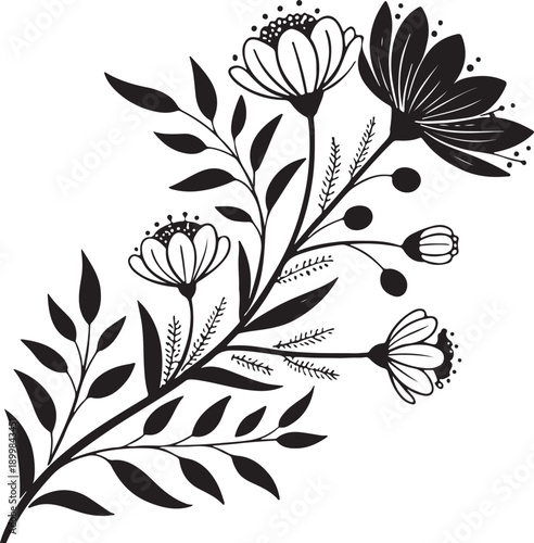 Abstract floral branch silhouette vector illustration on white background isolate white background