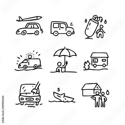 Vehicles and people affected by severe weather conditions