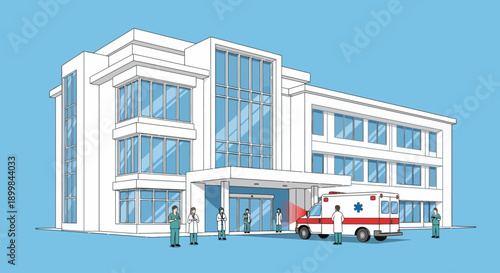 Emergency Response at Modern Hospital Building