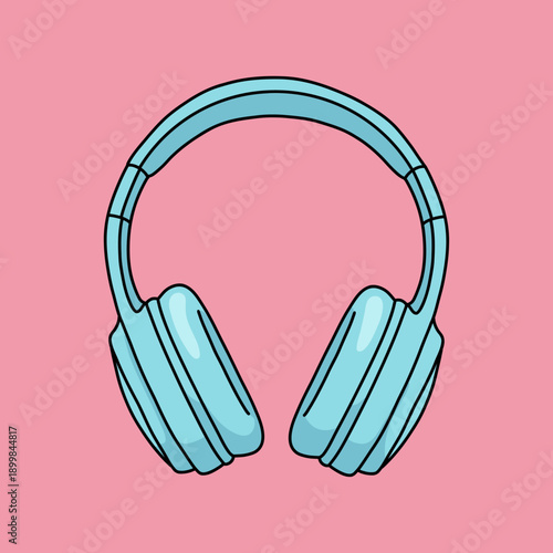 Light Blue Headphones Isolated Against Pink Background. Concept for Podcast Recording, Playing Music and Listening to Songs