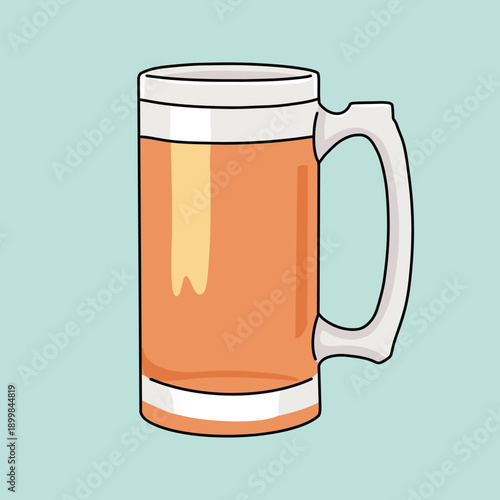 Beer Glass with Bubble Froth Vector Illustration on Light Blue Background 