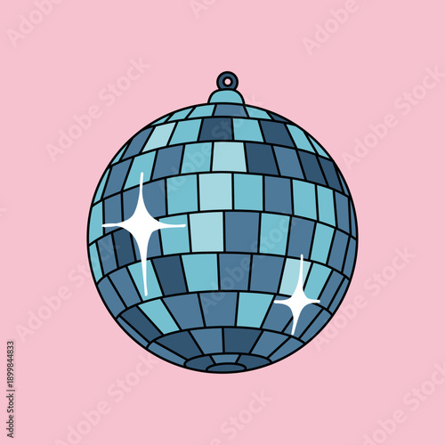 Vector Illustration of Mirror Disco Ball Isolated on Pink background. Night Club Sparkling Party Lights