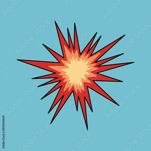 Star Icon in Red, Orange and Yellow. Minimalist Hand-drawn Doodle Sparkle Icon on Blue Background