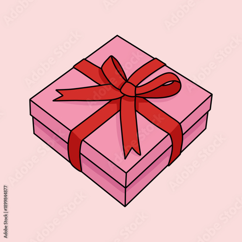Pink Gift Box with Red Ribbon Isolated Vector Icon for Birthday Party, Wedding Present, Valentines Day, Engagement and Celebratory Events