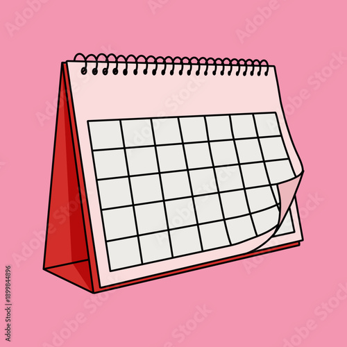 Vector Illustration of a Red Empty Monthly Calendar with Pages. Isolated Blank Icon Mockup on Pink Background. Concept for Meeting, Time Management, Deadlines, Schedule and Appointment Organisation