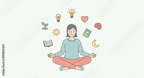 Woman Meditating with Symbolism