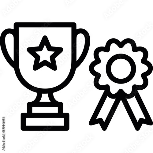 Trophy cup with star and rosette award symbol isolated on transparent background