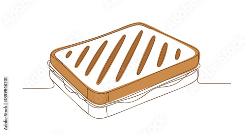 Vector illustration of a toasted sandwich or toasted bread slice with grill marks, for menu, recipe, or food blog, Isolated on transparent background, png