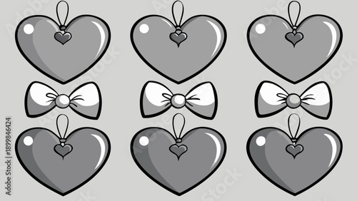 Collection of decorative heart and bow ornaments Vector