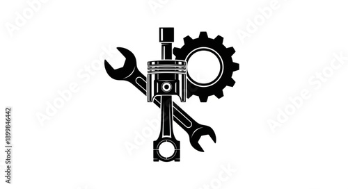Mechanical Piston and Wrench Gear Icon.