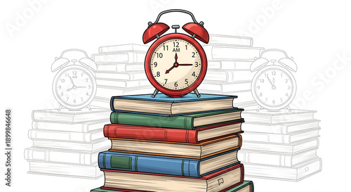 Time to study: books, clock, and focus now