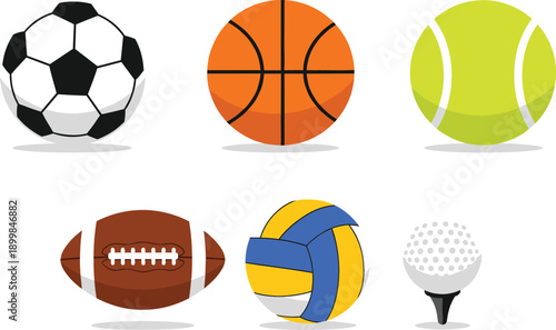 Collection of various sports balls including soccer, basketball, tennis, and rugbyCollection of various sports balls including soccer, basketball, tennis, and rugby