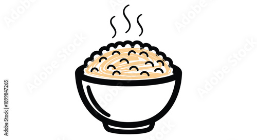 Vector illustration of steaming bowl of oatmeal or porridge, isolated on transparent background, png