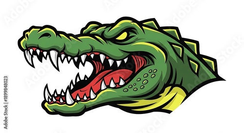 Fierce cartoon alligator head with sharp teeth and aggressive expression