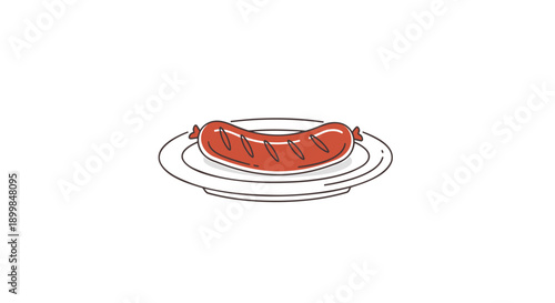 Grilled sausage on a plate, vector illustration for menu or food blog, Isolated on transparent background, png