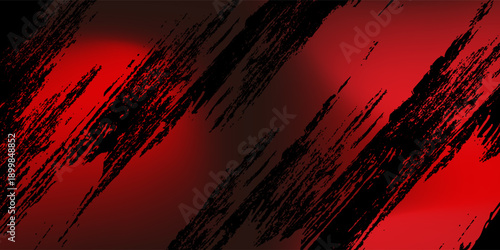 Abstract grunge background with aggressive diagonal brush strokes in deep forest red and black.