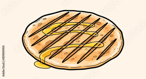 Vector grilled flatbread with melted butter, for menu or food blog