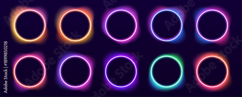 Circular gradients combine with watercolor blur to create dreamy neon effects. Subtle grain textures enhance artistic depth. Abstract colorful vector PNG.