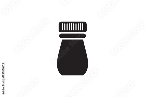 Salt shaker icon, traditional design with ribbed lid and smooth body, black silhouette on white background, simple kitchenware object