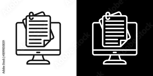 Digital Document Icon Of Line Black And White Style