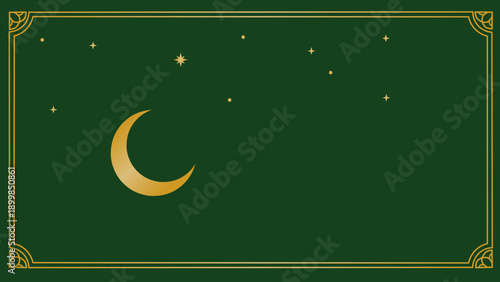 Moon and stars green background 