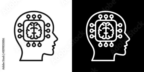 Machine Learning Icon Of Line Black And White Style