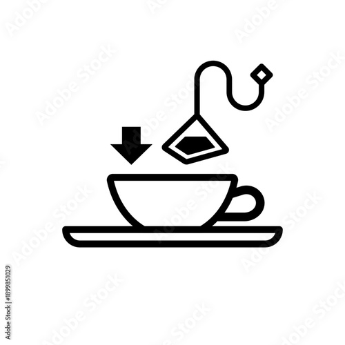 ティーバッグを入れる矢印付きティーカップのシンプルアイコン