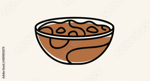 Vector illustration of a bowl of chocolate chip cookies, brown and beige colors, for food mockup or dessert template
