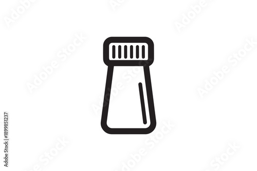 Black and white outline icon of salt shaker, simple kitchen condiment dispenser, object for seasoning food, minimalistic design for culinary use, graphic element