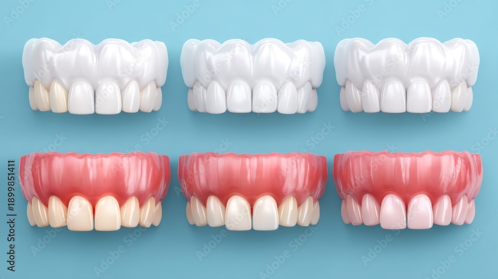 Fototapeta premium Realistic dental models showcasing teeth with various shades for comparison and educational purposes in dental care