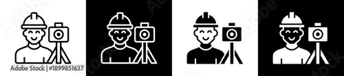 Surveying Icon Set In Black And White Filled Style Collection