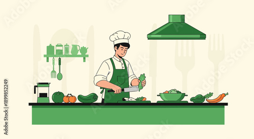 Culinary creator preparing healthful cuisine in an ambiance of freshness and nourishment