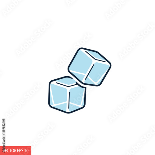 Simple vector illustration of two transparent blue ice cubes, perfect for beverage and cold drink concepts, symbolizing refreshment, chill, and cooling elements in graphic design and menu creations
