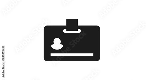 Simple black icon depicting an identification badge with a silhouette